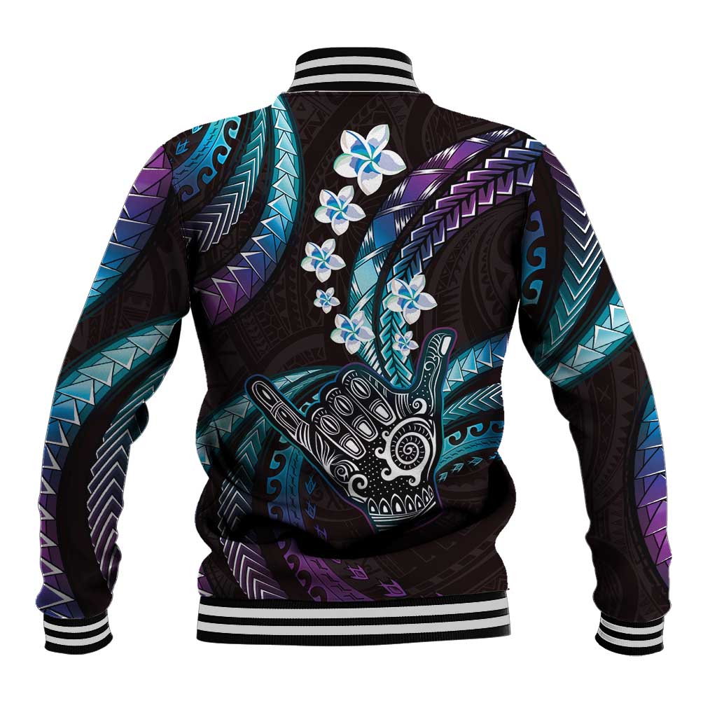 Hawaii Shaka Sign Baseball Jacket Fantastic Frangipani Amethyst Gradient