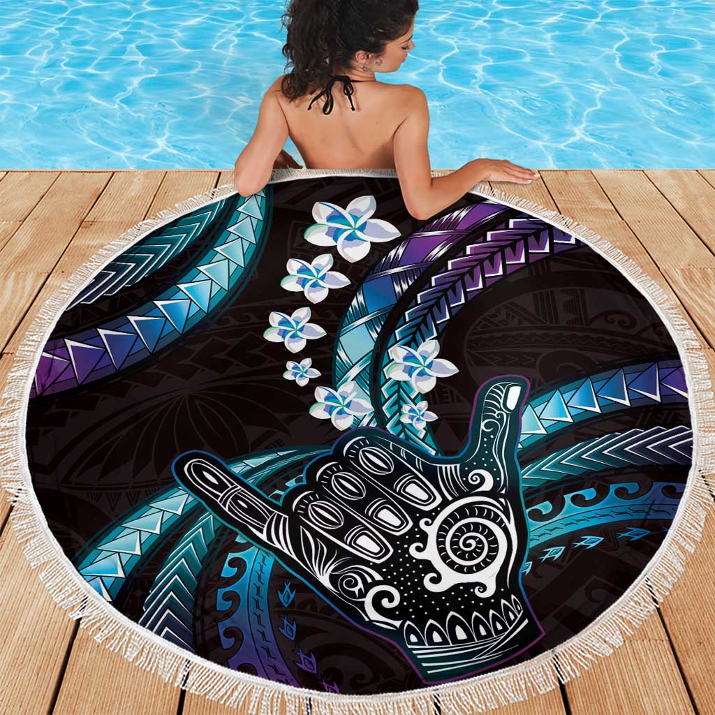 Hawaii Shaka Sign Beach Blanket Fantastic Frangipani Amethyst Gradient