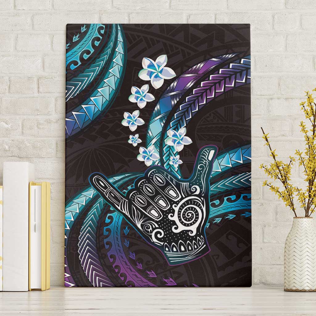 Hawaii Shaka Sign Canvas Wall Art Fantastic Frangipani Amethyst Gradient