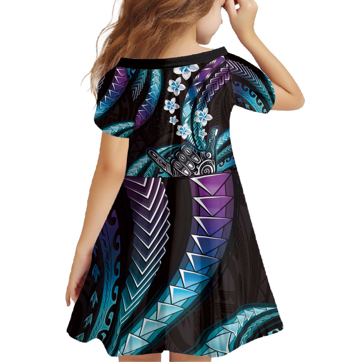 Hawaii Shaka Sign Family Matching Off The Shoulder Long Sleeve Dress and Hawaiian Shirt Fantastic Frangipani Amethyst Gradient