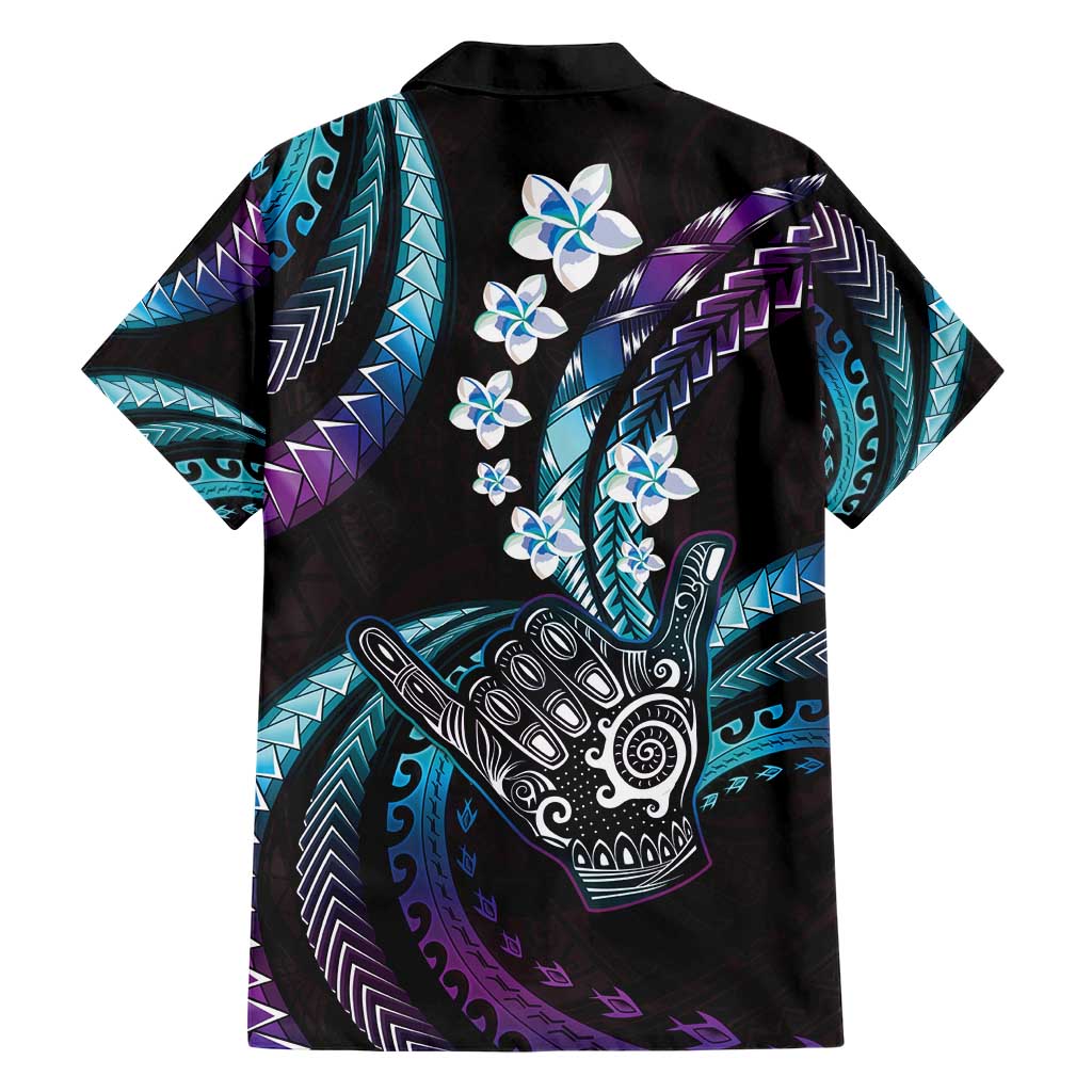 Hawaii Shaka Sign Family Matching Short Sleeve Bodycon Dress and Hawaiian Shirt Fantastic Frangipani Amethyst Gradient