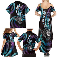 Hawaii Shaka Sign Family Matching Summer Maxi Dress and Hawaiian Shirt Fantastic Frangipani Amethyst Gradient