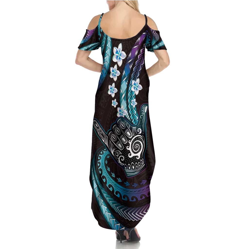 Hawaii Shaka Sign Family Matching Summer Maxi Dress and Hawaiian Shirt Fantastic Frangipani Amethyst Gradient