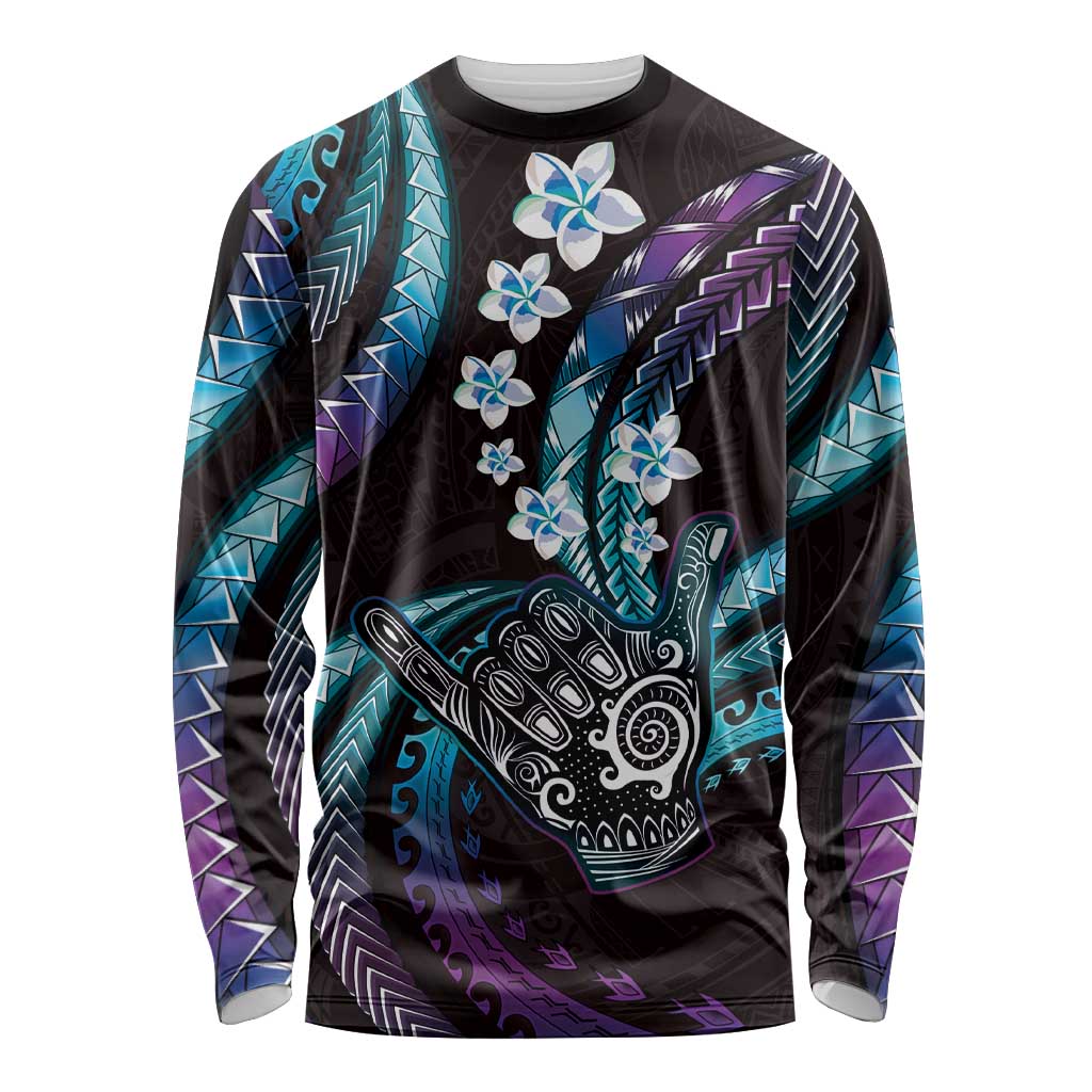 Hawaii Shaka Sign Long Sleeve Shirt Fantastic Frangipani Amethyst Gradient