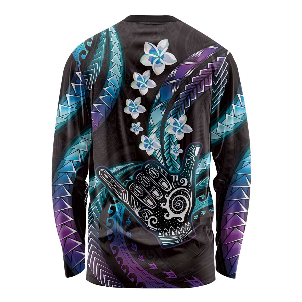Hawaii Shaka Sign Long Sleeve Shirt Fantastic Frangipani Amethyst Gradient