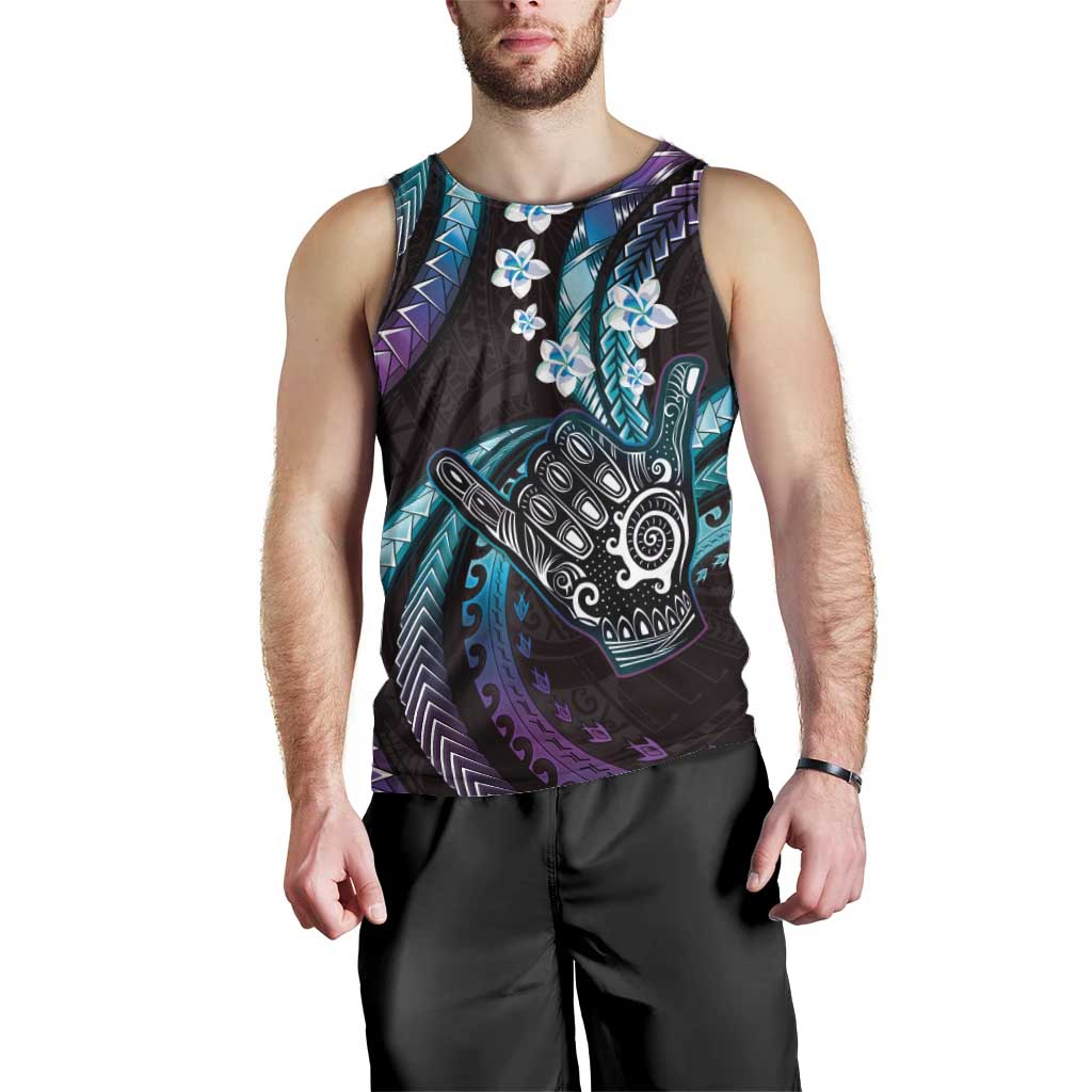 Hawaii Shaka Sign Men Tank Top Fantastic Frangipani Amethyst Gradient