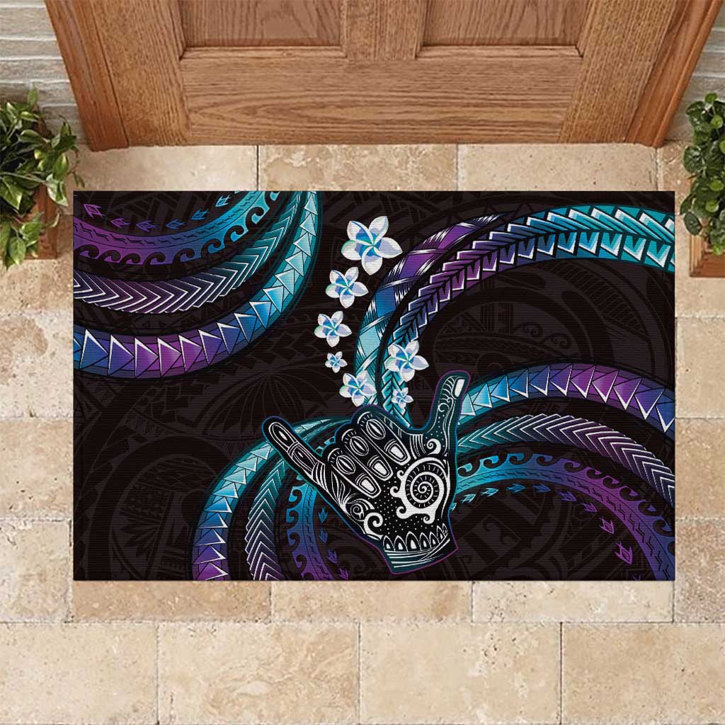Hawaii Shaka Sign Rubber Doormat Fantastic Frangipani Amethyst Gradient