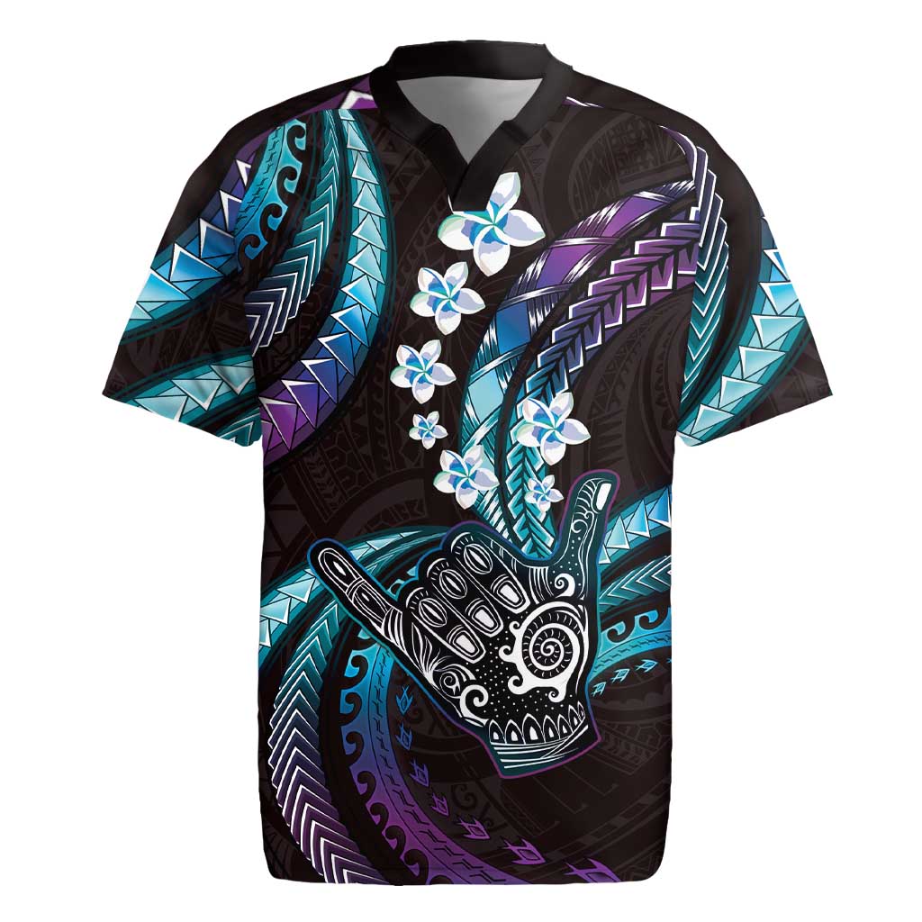 Hawaii Shaka Sign Rugby Jersey Fantastic Frangipani Amethyst Gradient
