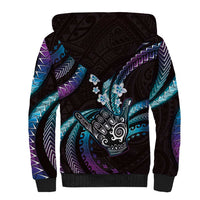 Hawaii Shaka Sign Sherpa Hoodie Fantastic Frangipani Amethyst Gradient