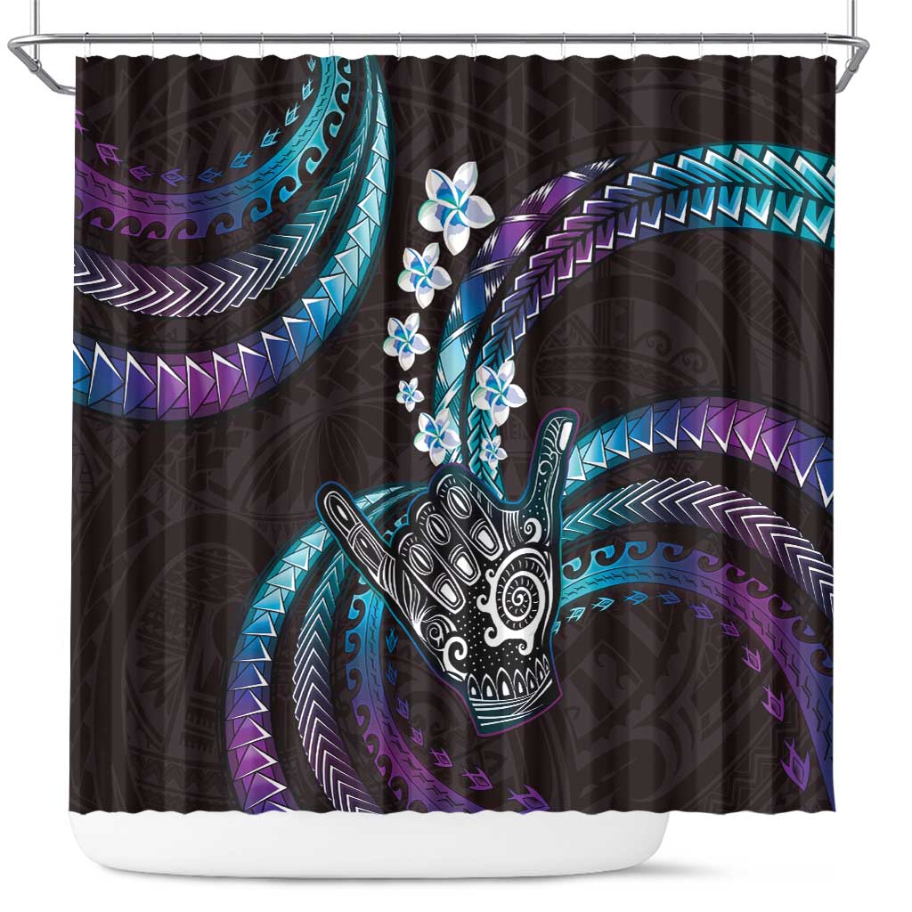 Hawaii Shaka Sign Shower Curtain Fantastic Frangipani Amethyst Gradient