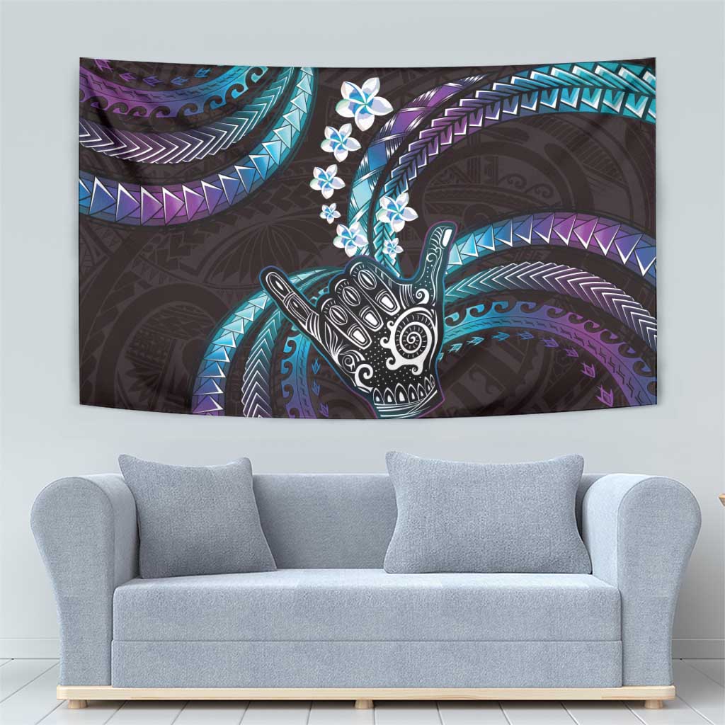 Hawaii Shaka Sign Tapestry Fantastic Frangipani Amethyst Gradient