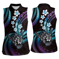 Hawaii Shaka Sign Women Sleeveless Polo Shirt Fantastic Frangipani Amethyst Gradient