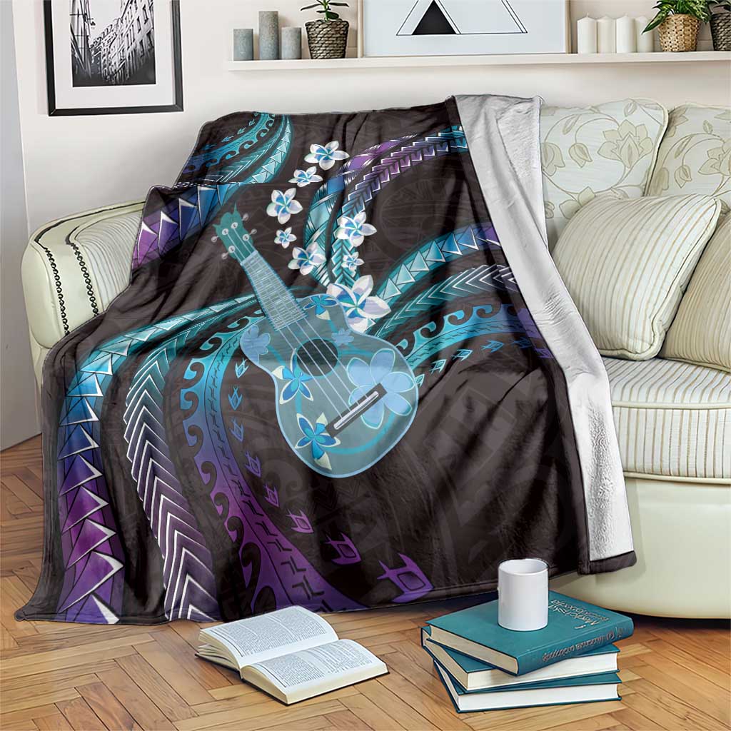 Hawaiian Ukulele Blanket Amethyst Gradient Fantastic Plumeria