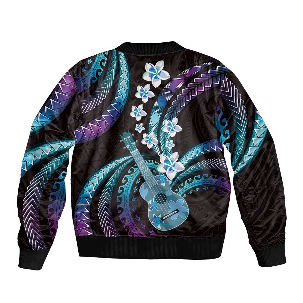 Hawaiian Ukulele Bomber Jacket Amethyst Gradient Fantastic Plumeria