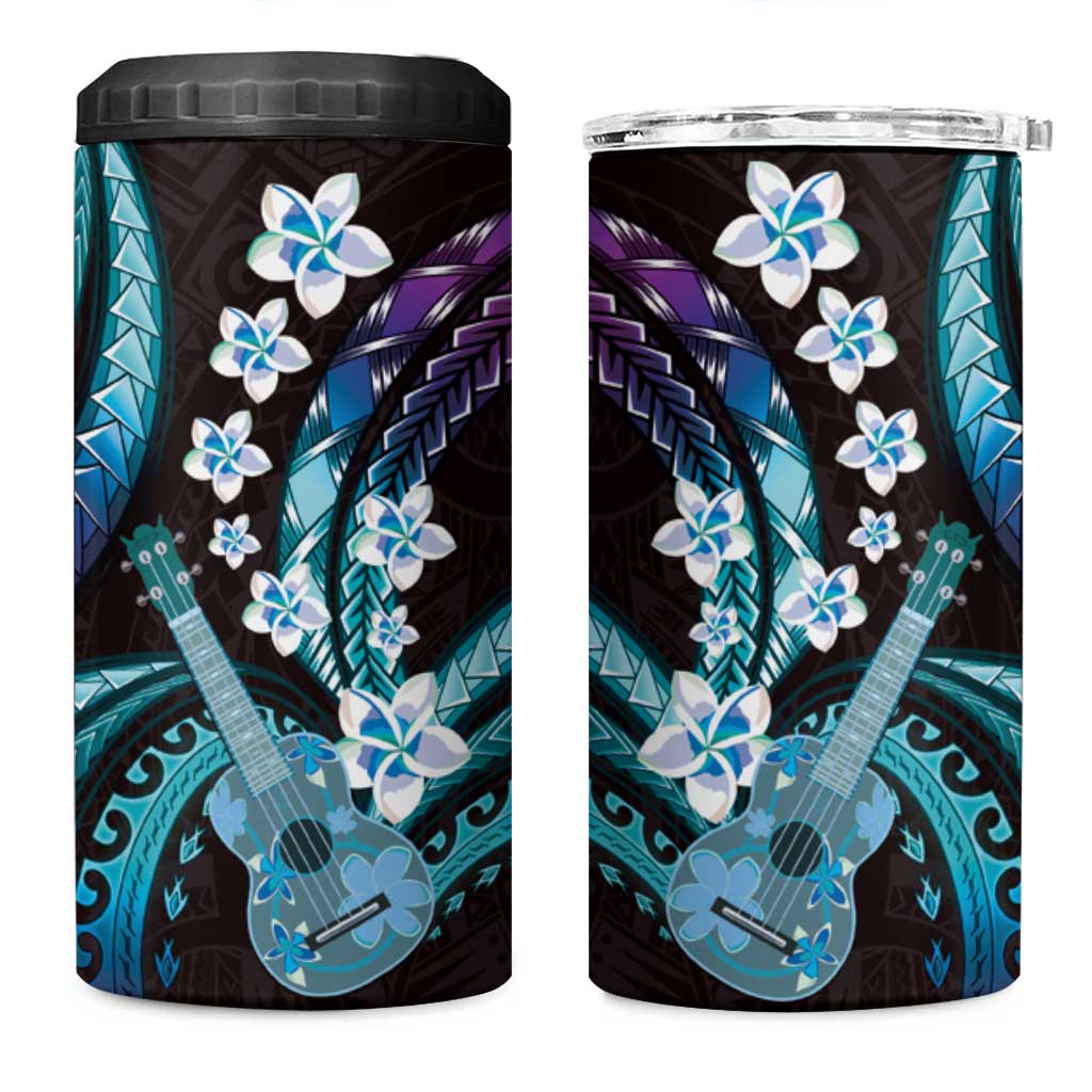 Hawaiian Ukulele 4 in 1 Can Cooler Tumbler Amethyst Gradient Fantastic Plumeria