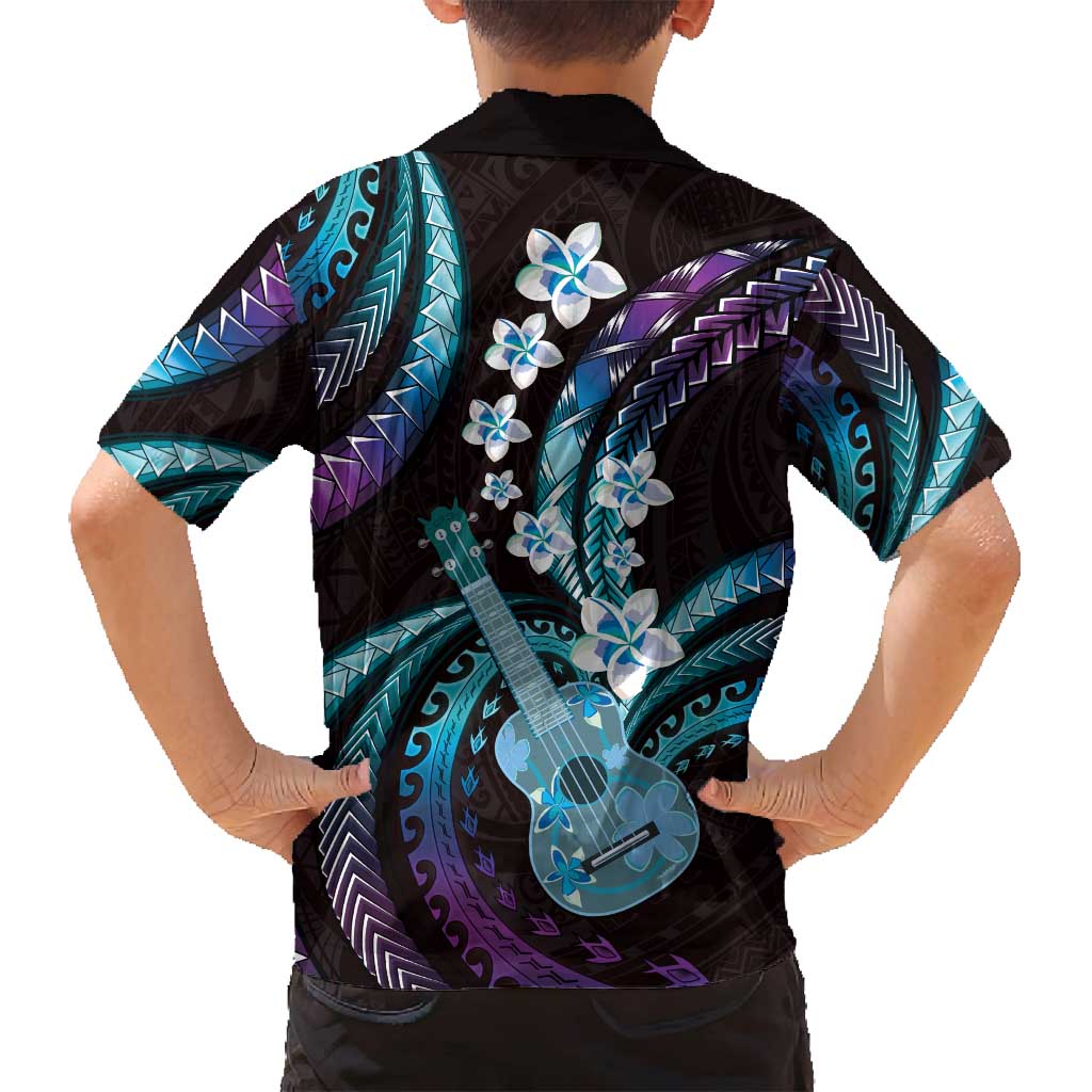 Hawaiian Ukulele Family Matching Off Shoulder Maxi Dress and Hawaiian Shirt Amethyst Gradient Fantastic Plumeria