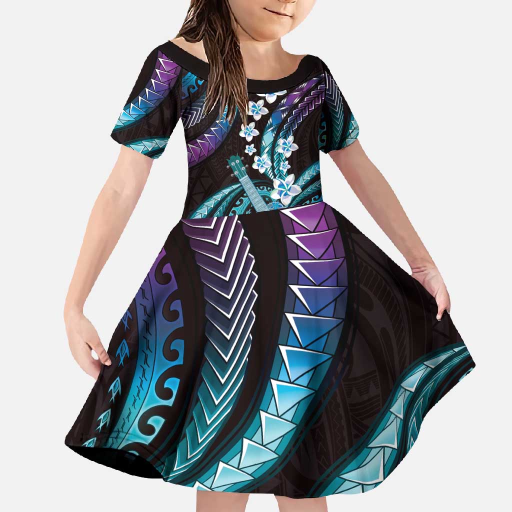Hawaiian Ukulele Family Matching Off Shoulder Maxi Dress and Hawaiian Shirt Amethyst Gradient Fantastic Plumeria