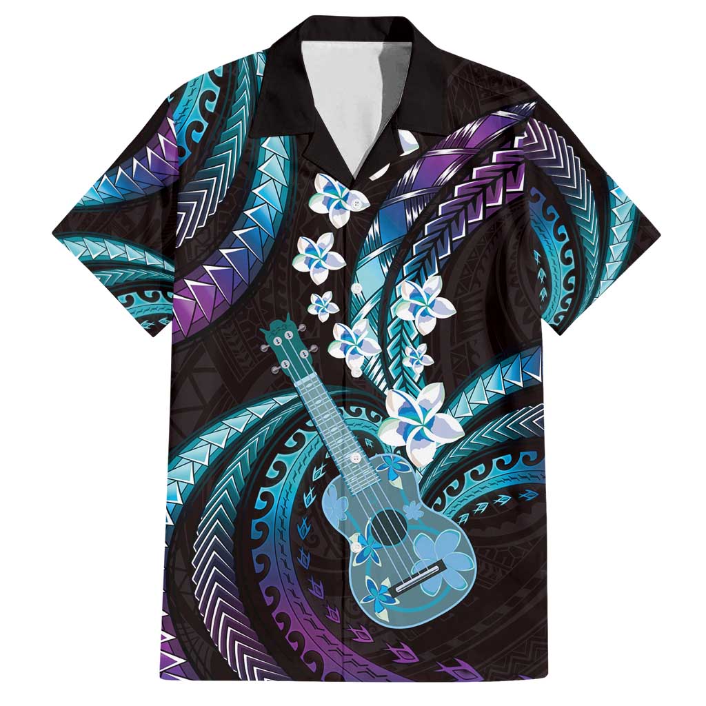 Hawaiian Ukulele Family Matching Off Shoulder Maxi Dress and Hawaiian Shirt Amethyst Gradient Fantastic Plumeria