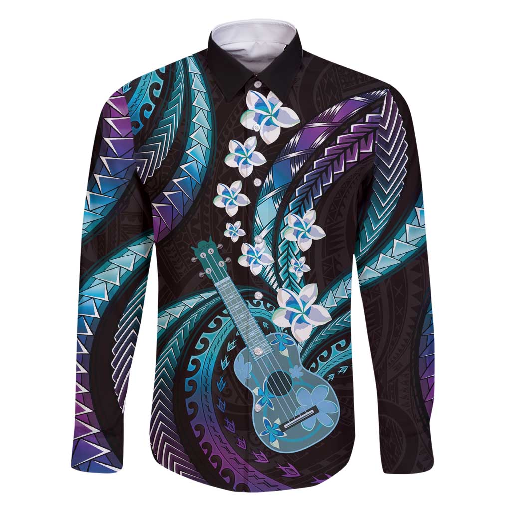 Hawaiian Ukulele Family Matching Off Shoulder Maxi Dress and Hawaiian Shirt Amethyst Gradient Fantastic Plumeria