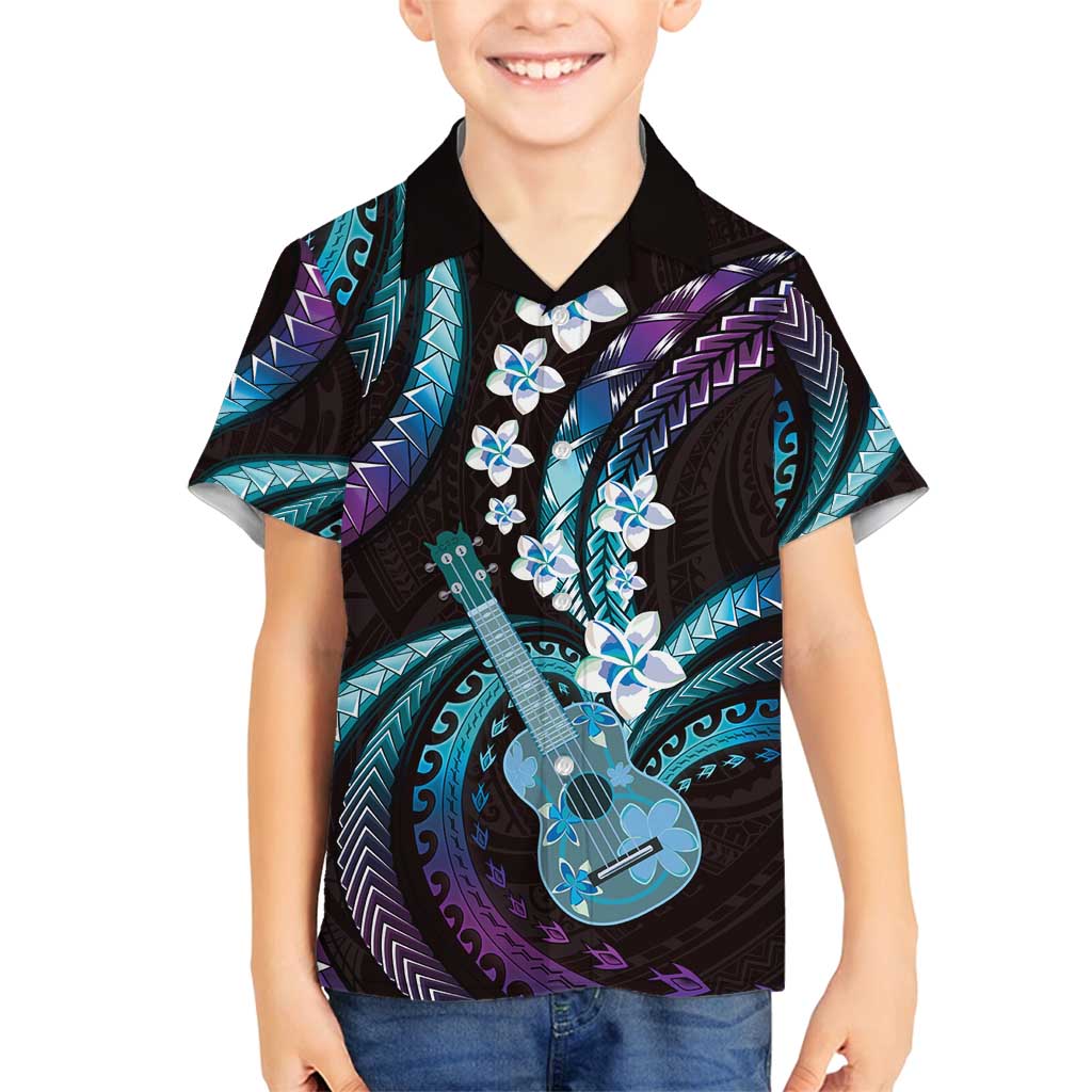 Hawaiian Ukulele Family Matching Off Shoulder Maxi Dress and Hawaiian Shirt Amethyst Gradient Fantastic Plumeria
