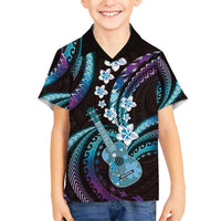 Hawaiian Ukulele Family Matching Off Shoulder Maxi Dress and Hawaiian Shirt Amethyst Gradient Fantastic Plumeria
