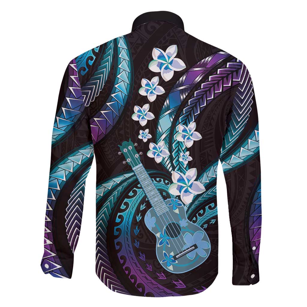 Hawaiian Ukulele Family Matching Short Sleeve Bodycon Dress and Hawaiian Shirt Amethyst Gradient Fantastic Plumeria