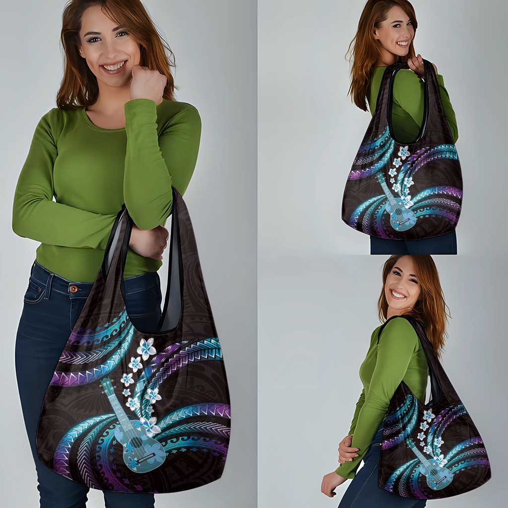 Hawaiian Ukulele Grocery Bag Amethyst Gradient Fantastic Plumeria