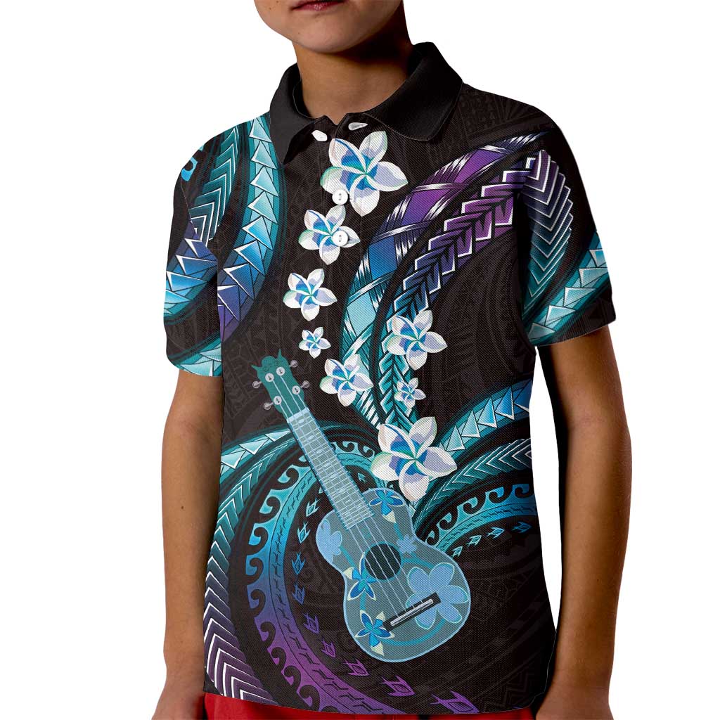 Hawaiian Ukulele Kid Polo Shirt Amethyst Gradient Fantastic Plumeria