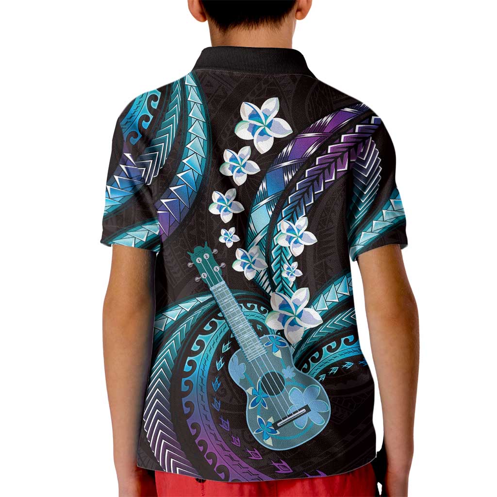 Hawaiian Ukulele Kid Polo Shirt Amethyst Gradient Fantastic Plumeria