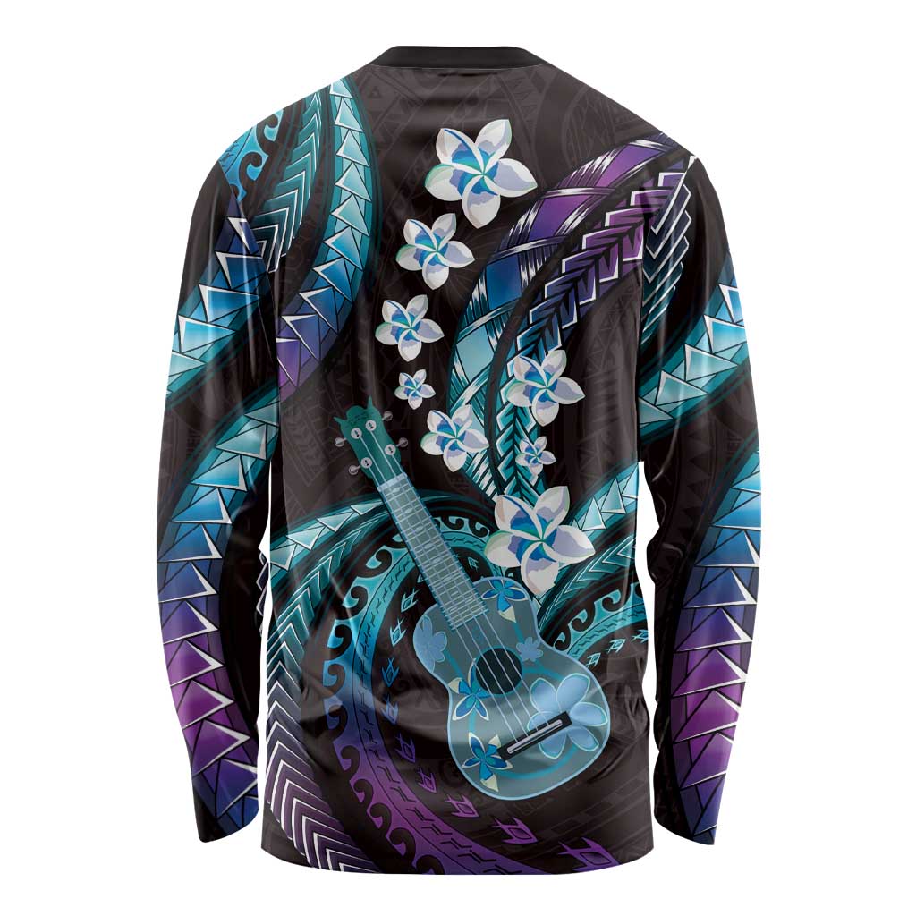Hawaiian Ukulele Long Sleeve Shirt Amethyst Gradient Fantastic Plumeria