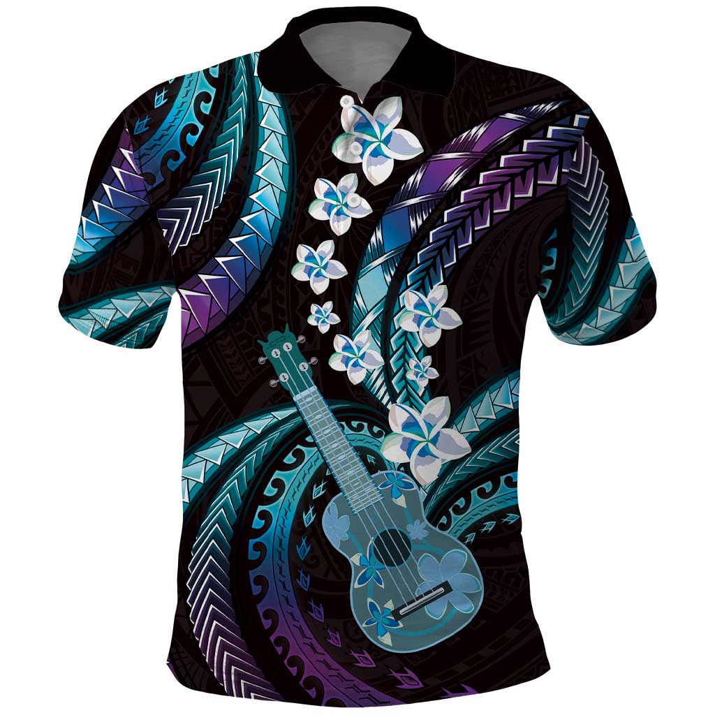Hawaiian Ukulele Polo Shirt Amethyst Gradient Fantastic Plumeria