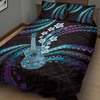 Hawaiian Ukulele Quilt Bed Set Amethyst Gradient Fantastic Plumeria