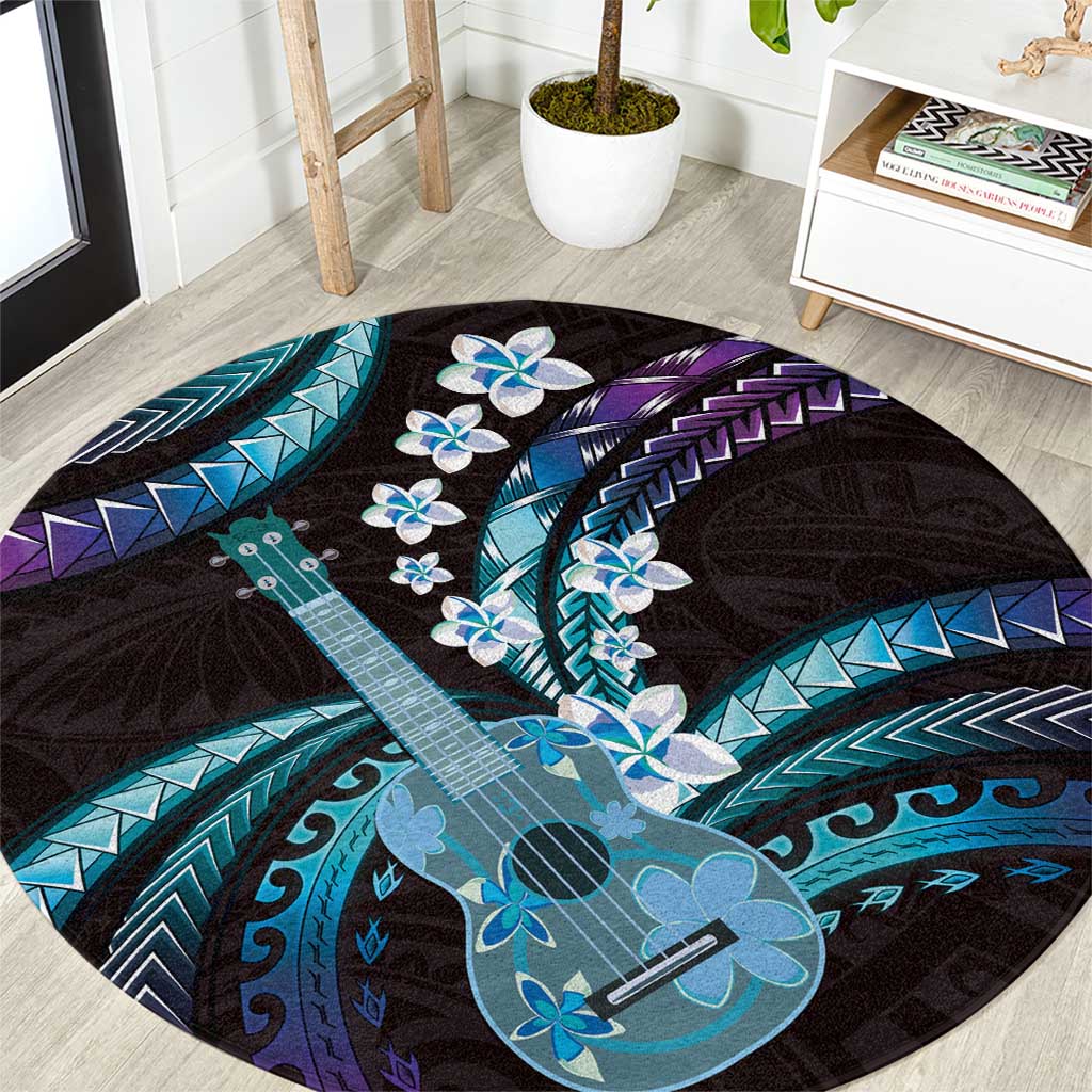 Hawaiian Ukulele Round Carpet Amethyst Gradient Fantastic Plumeria