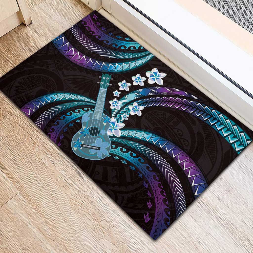 Hawaiian Ukulele Rubber Doormat Amethyst Gradient Fantastic Plumeria