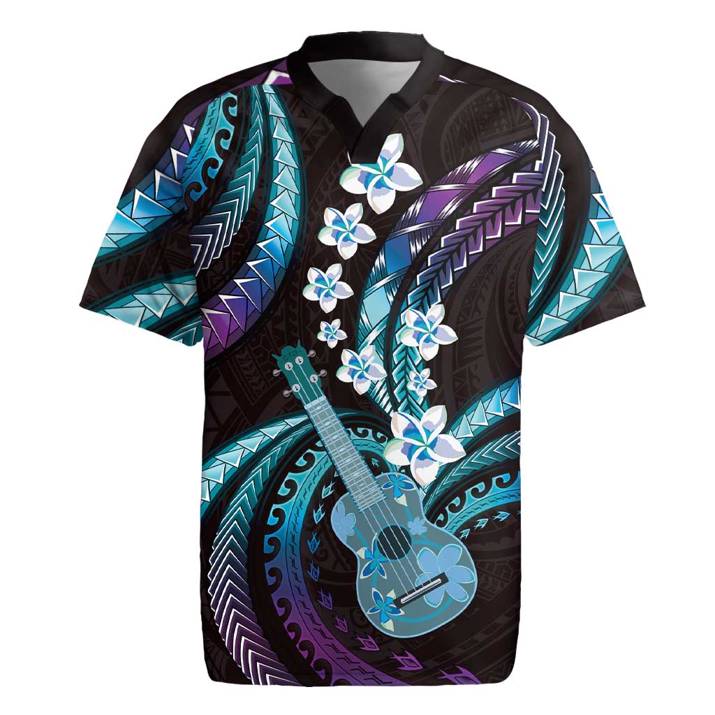 Hawaiian Ukulele Rugby Jersey Amethyst Gradient Fantastic Plumeria