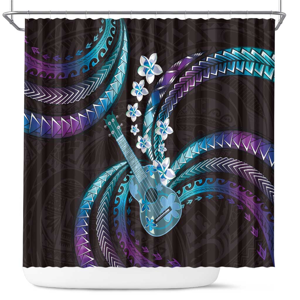 Hawaiian Ukulele Shower Curtain Amethyst Gradient Fantastic Plumeria