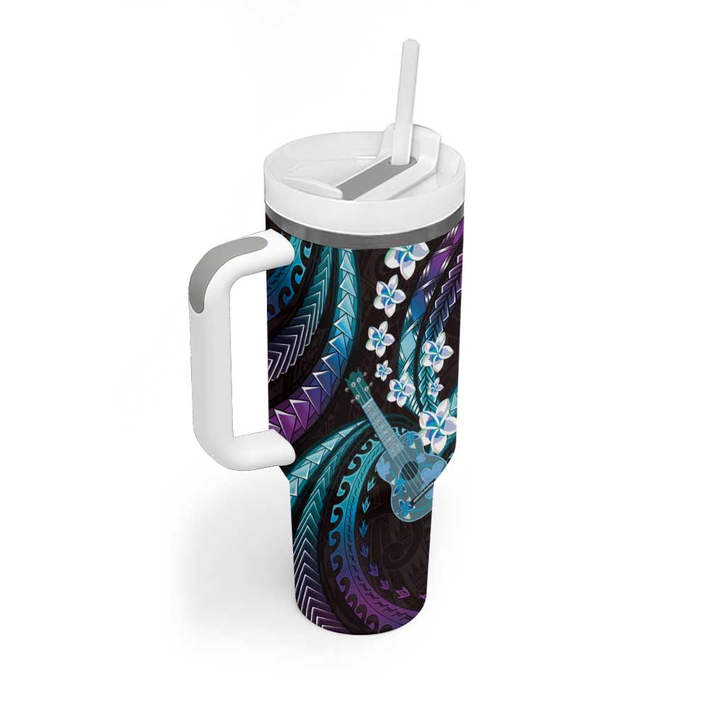 Hawaiian Ukulele Tumbler With Handle Amethyst Gradient Fantastic Plumeria