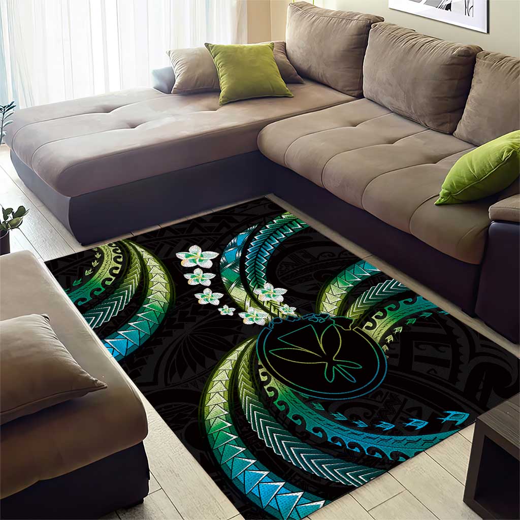 Hawaii Map Kanaka Maoli Area Rug Fantastic Frangipani Chartreuse Cyan