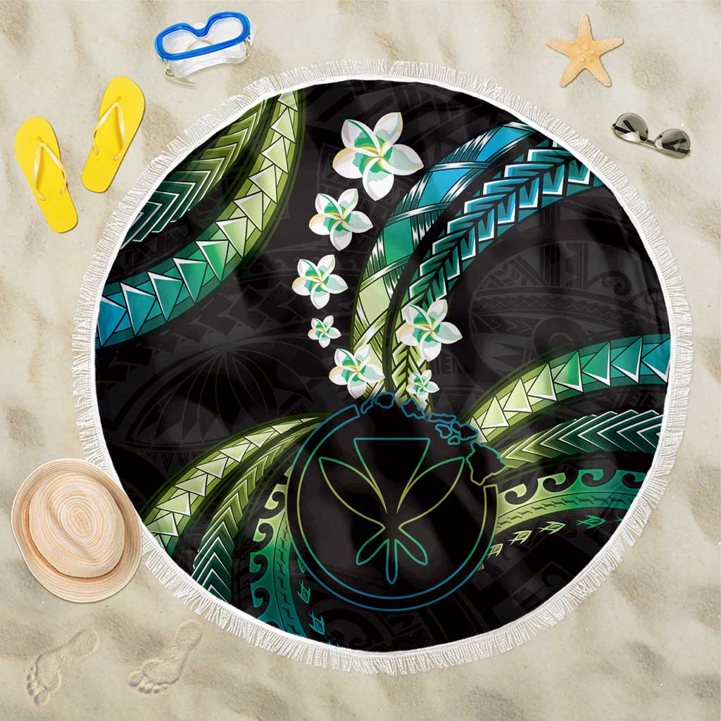 Hawaii Map Kanaka Maoli Beach Blanket Fantastic Frangipani Chartreuse Cyan