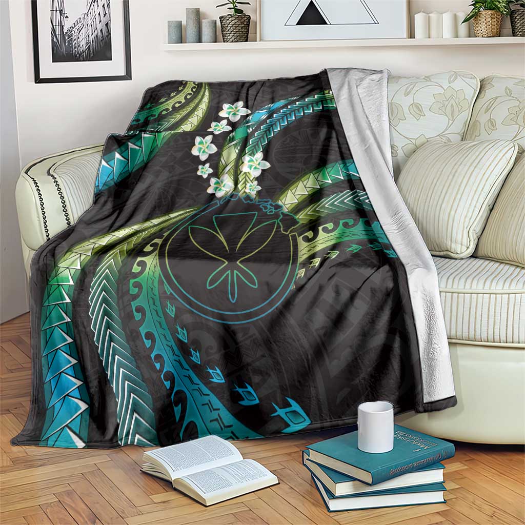 Hawaii Map Kanaka Maoli Blanket Fantastic Frangipani Chartreuse Cyan