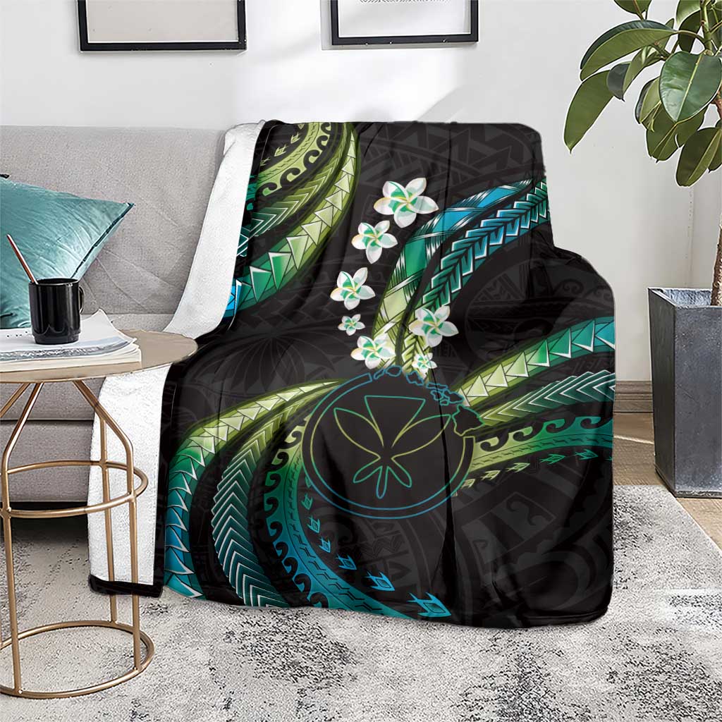 Hawaii Map Kanaka Maoli Blanket Fantastic Frangipani Chartreuse Cyan