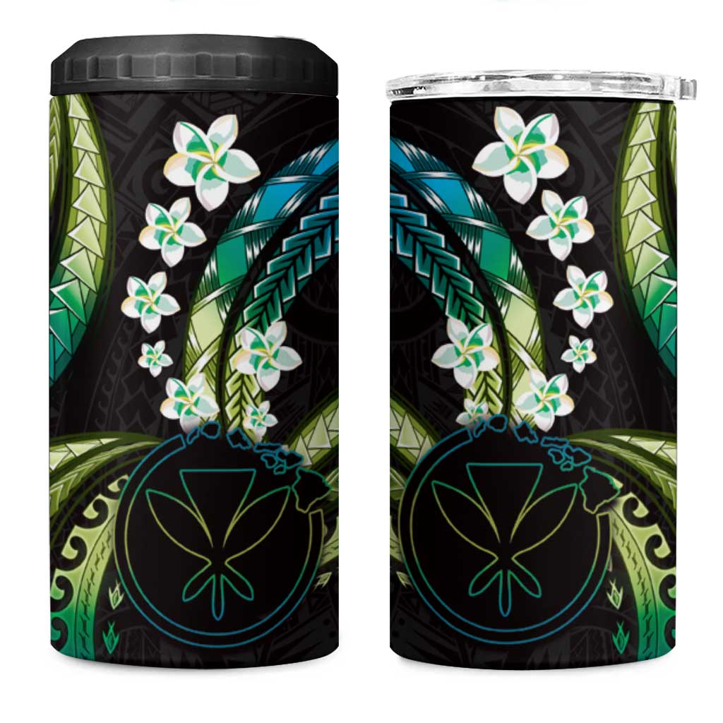 Hawaii Map Kanaka Maoli 4 in 1 Can Cooler Tumbler Fantastic Frangipani Chartreuse Cyan