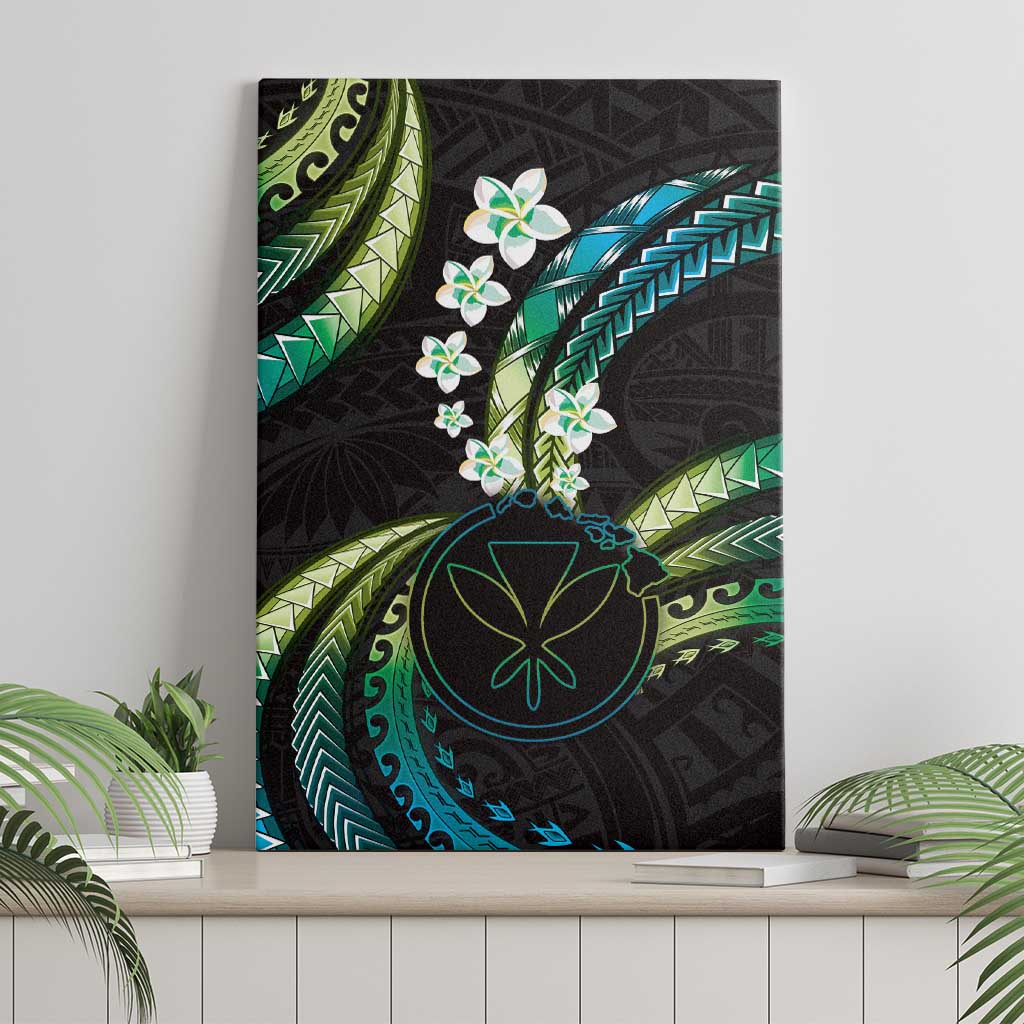 Hawaii Map Kanaka Maoli Canvas Wall Art Fantastic Frangipani Chartreuse Cyan