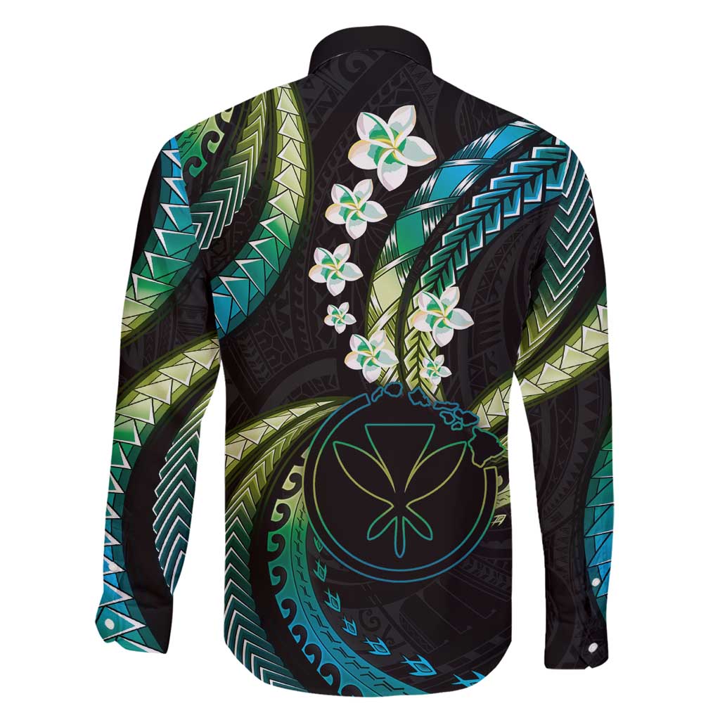Hawaii Map Kanaka Maoli Family Matching Long Sleeve Bodycon Dress and Hawaiian Shirt Fantastic Frangipani Chartreuse Cyan