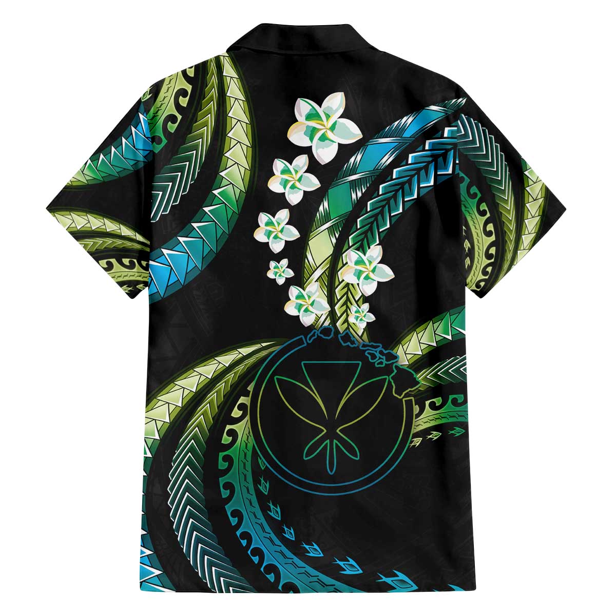 Hawaii Map Kanaka Maoli Family Matching Off The Shoulder Long Sleeve Dress and Hawaiian Shirt Fantastic Frangipani Chartreuse Cyan