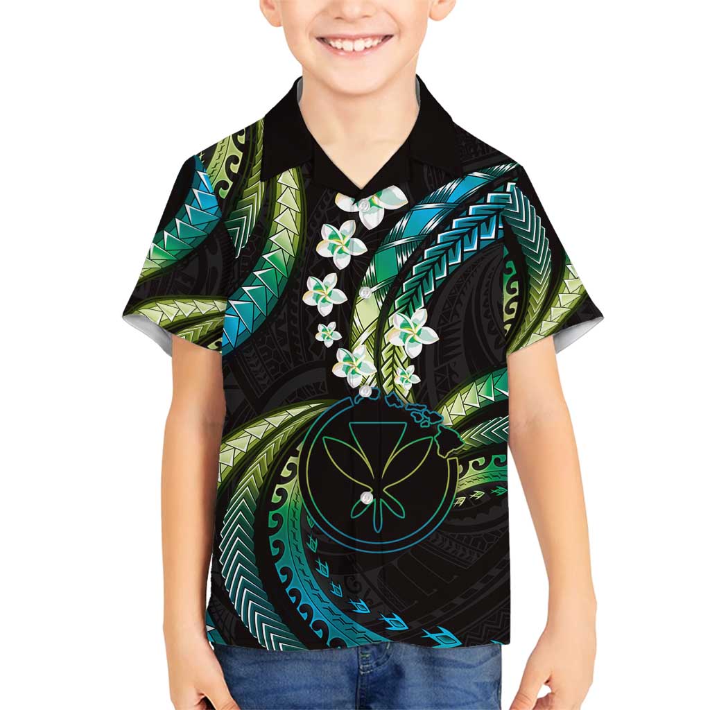 Hawaii Map Kanaka Maoli Family Matching Off Shoulder Maxi Dress and Hawaiian Shirt Fantastic Frangipani Chartreuse Cyan