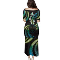 Hawaii Map Kanaka Maoli Family Matching Puletasi and Hawaiian Shirt Fantastic Frangipani Chartreuse Cyan