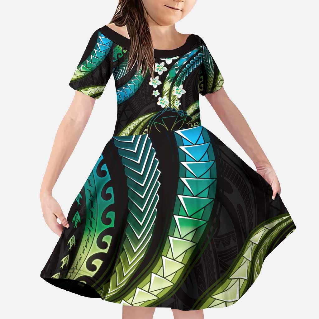 Hawaii Map Kanaka Maoli Family Matching Summer Maxi Dress and Hawaiian Shirt Fantastic Frangipani Chartreuse Cyan