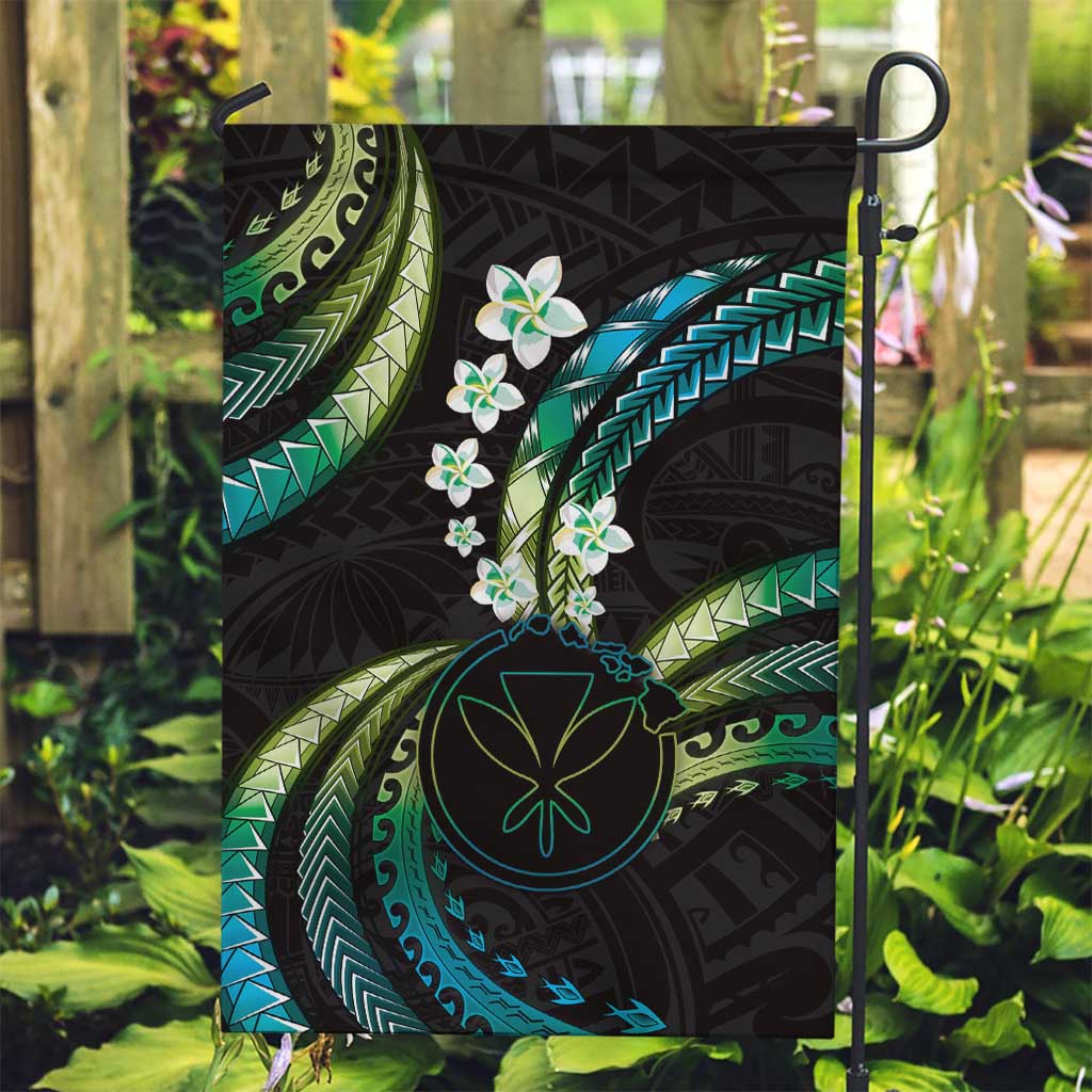 Hawaii Map Kanaka Maoli Garden Flag Fantastic Frangipani Chartreuse Cyan