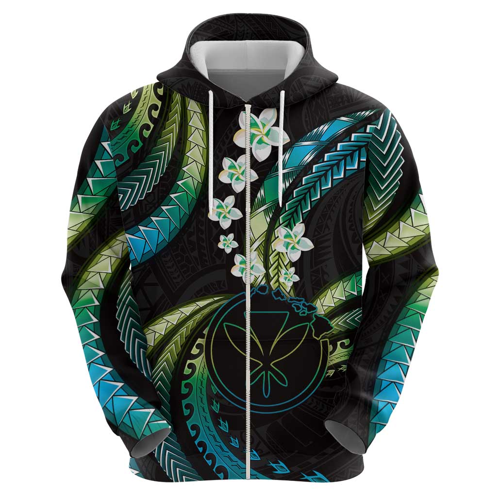 Hawaii Map Kanaka Maoli Hoodie Fantastic Frangipani Chartreuse Cyan